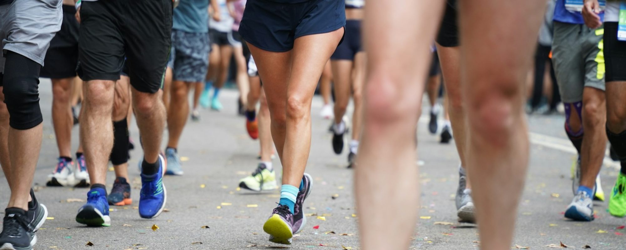 a group of people running